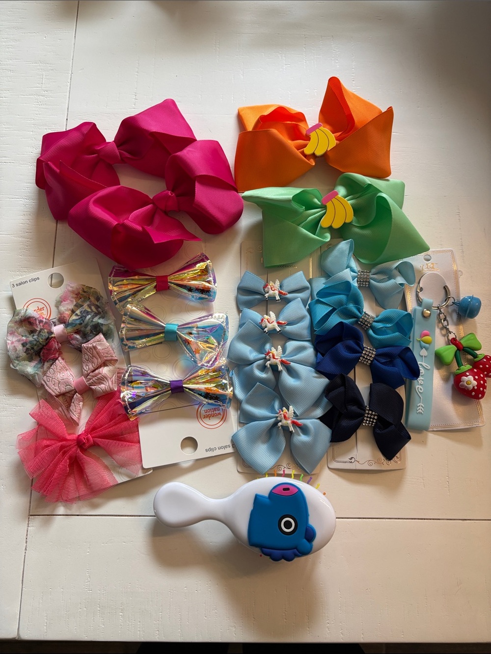 wonder nation Bright Pink, Orange, Green, Light Blue, Navy Hair Bow Set